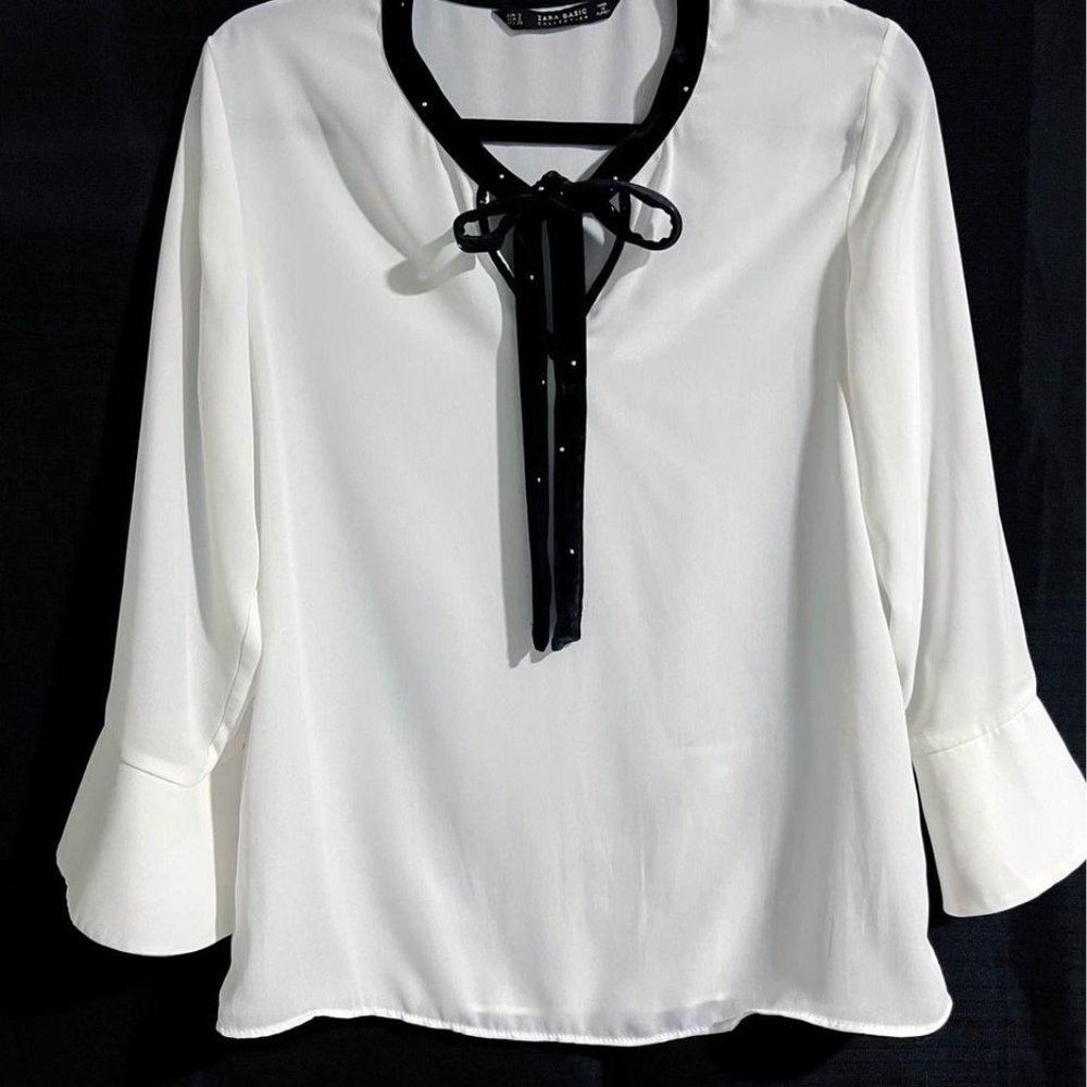 Zara White Blouse with Tie-neck